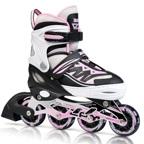 Image of 2pm Sports Adjustable Inline Skates, Stylish Design Beginner Roller Skates for Boys and Girls - Pink Large
