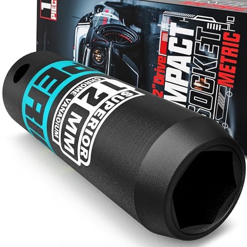 Image of KIRXST 1/2" Drive 12mm Deep Impact Socket, 6 Point CR-V Deep Socket, 78mm Length, Auto Trucks Car Tires Repairing DIY Mechanic Tool
