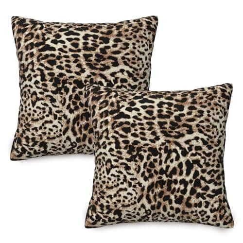Image of KxrTpx 2Pcs Leopard Print Pillow Covers, Double-Sided Velvet Cushion Covers 45x45cm, Soft Decorative Pillow Cases for Sofa and Bed, Modern Leopard Print Bedding for Home Decor 18 x 18 inch