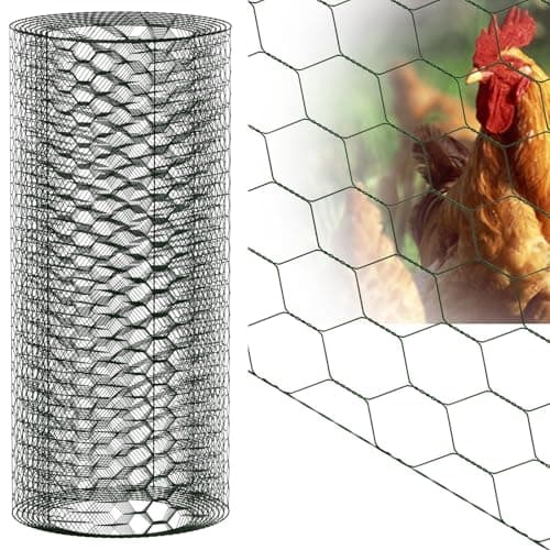 Image of 60cm x 5m Chicken Wire Mesh Roll - PVC Coated Galvanized Hexagonal Garden Fencing Netting for Pet Poultry Runs, Rabbit Cages, & Plant Protection, Home DIY Crafts, 25mm Hole, Easy to Cut (Green)