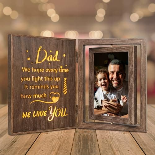 Image of Dad Light Up Photo Frame Father's Day Birthday Gift for Dad from Daughter Son, Holds Two 4x6 Photos