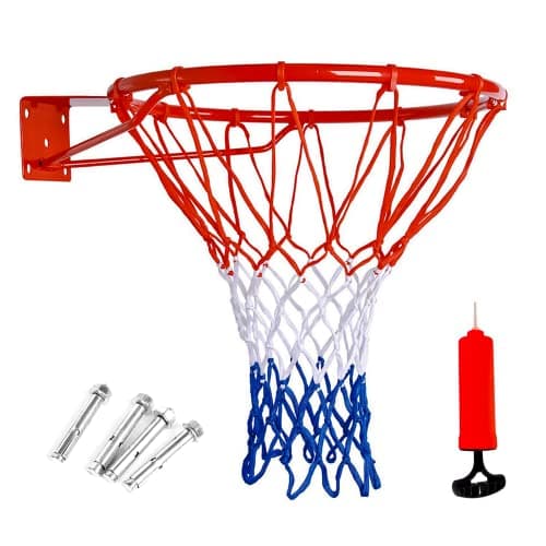 Image of Basketball Hoop Wall Mounted with Net and Fixtures Complete Set, Basketball Hoop Indoor & Outdoor for Girls Boys Adults - Standard Full Size 45cm Red
