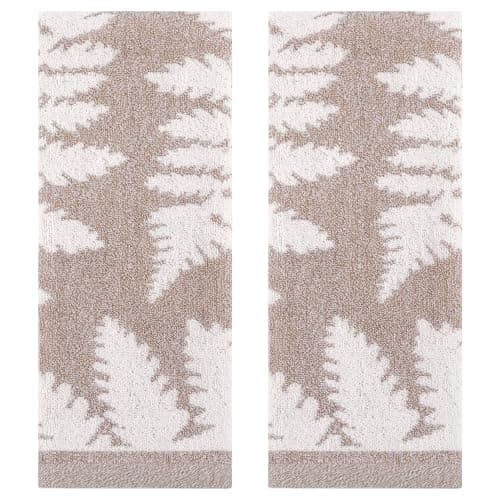 Image of HMETOL Leaves Pattern Hand Towels Soft Absorbent Decorative Hand Towel for Bathroom Kitchen Decor 34 x 74 cm Brown Pack of 2