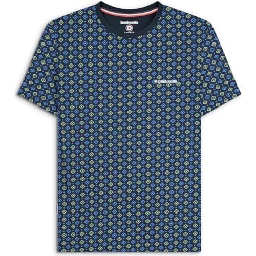 Image of Lambretta Mens Geo AOP Crew Neck Short Sleeve T-Shirt - Navy/Basil - 2XL