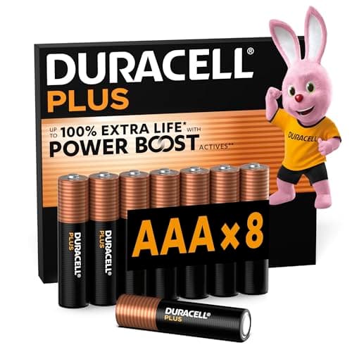 Image of DURACELL Plus AAA Batteries (8 Pack) – Alkaline Batteries 1.5V – Up to 100% Extra Life with Power Boost Actives– Reliability for Everyday Devices – 0% Plastic Packaging – 10-Year Storage-MN2400