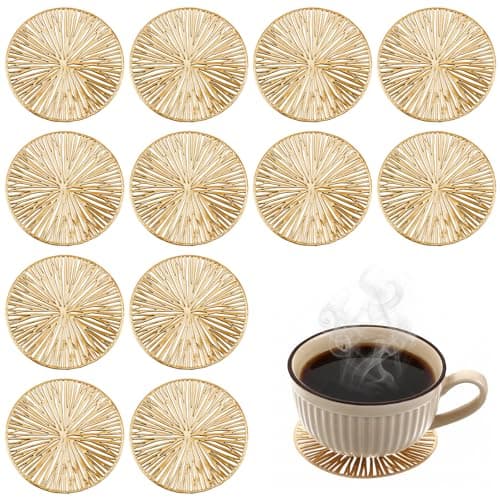 Image of Elegaperma 10 Pcs Gold Coasters, 10X10cm Ultra-Soft Silent Silicone with Strong Grip Gold Coasters, Essential Golds Coaster for Hot and Colds Drink Protection Perfect for Home Bar Office and Café