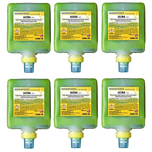 Image of Opus Workforce Ultra Industrial Hand Wash 1L x 6 Refill Cartridges - - Extra Heavy Duty Handwash Liquid Soap with Pumice Scrubbing Particles Bulk Buy - Cosmetic Grade Industrial Mechanics Hand Cleaner