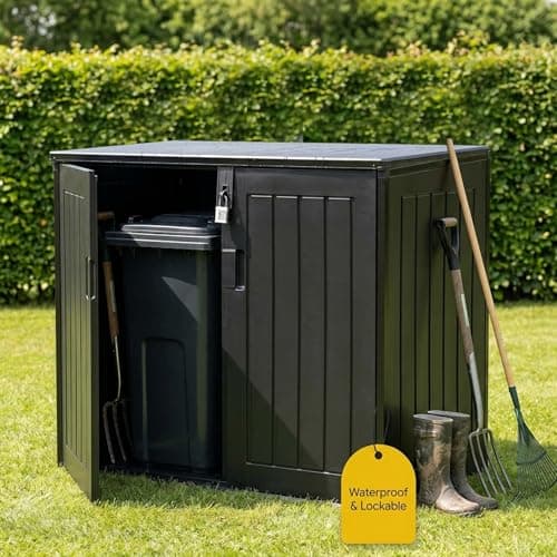 Image of Olsen & Smith 775L Waterproof Garden Shed | Garden Storage Box with Lid | Small (2x 180L) Wheelie Bin Storage Box | Outdoor Storage Box | Small Bike Shed | Garage Storage & Tool Storage Inc. Padlock!