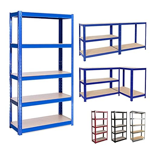 Image of DayPlus Heavy Duty 5 Tier Boltless Garage Shelving Unit Shed Warehouse Workshop Office Storage Shelves Metal Racking, Adjustable - Can be split into 2 smaller Shelf Units | Standard, Galvanised