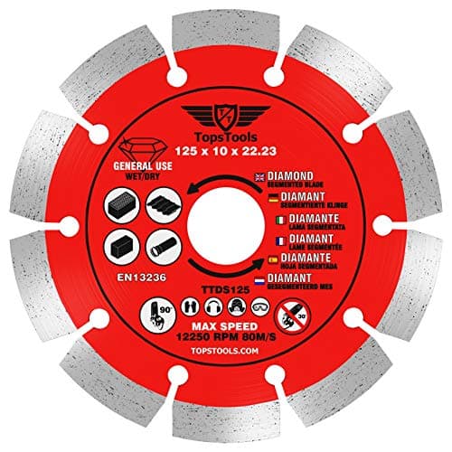 Image of 1 x TopsTools TTDS125 125mm (5 inch) x 10mm x 22.23mm Bore Segmented Diamond Angle Grinder Circular Saw Blade