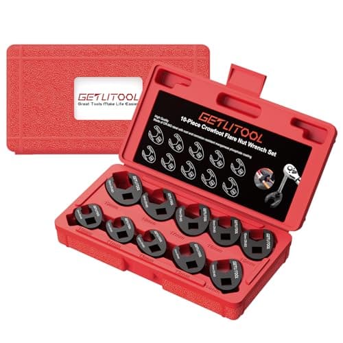 Image of GETLITOOL 10Pcs 3/8" Drive Crowfoot Wrench Set, CR-MO Steel Crows Foot Wrench Set with Storage Case, Oil Pipe Wrenches with Black Phosphate Coating for Automotive and Plumbing, 10mm-19mm