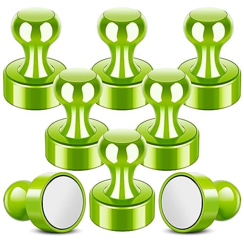 Image of FINDMAG Strong Fridge Magnets, 8 Pack Magnetic Push Pins for Refrigerator and Noticeboard, Small Whiteboard Magnets for Crafts, Planner, School Office Locker Accessory (Green)