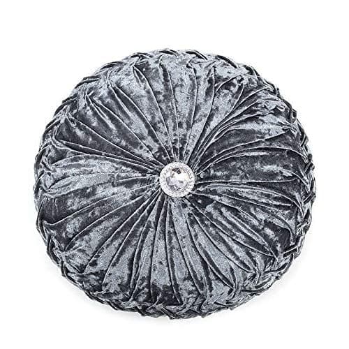 Image of Householdfurnishing Velvet Round Cushion Cover Small & Large Stitched with Diamond (Grey, 45 x 45)