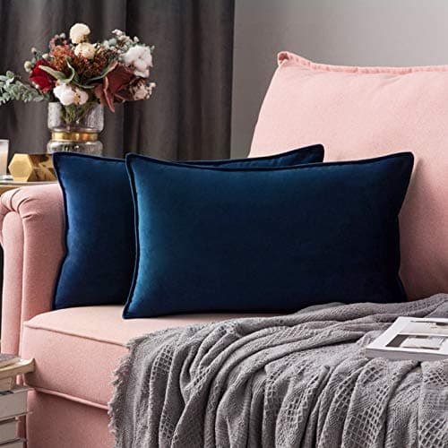 Image of MIULEE Velvet Cushion Covers 30cm x 50cm Navy Decorative Oblong Throw Pillow Covers Rectangular Flanges Pillowcases Soft for Livingroom Sofa Bedroom with Invisible Zipper 12 x 20 Inch Pack of 2