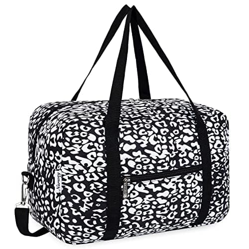 Image of for Ryanair Cabin Bags 40x30x20 Underseat Foldable Travel Duffel Bag Holdall Tote Carry on Hand Luggage Overnight for Women and Men 20L (Black Leopard (with Shoulder Strap))