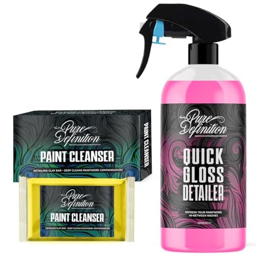 Image of Pure Definition Car Clay Bar Detailing Kit, 100g Medium Grade Block and Detail Lube Spray - Amazing Paintwork Finish and Cleaning (1000ml + 100g Clay)