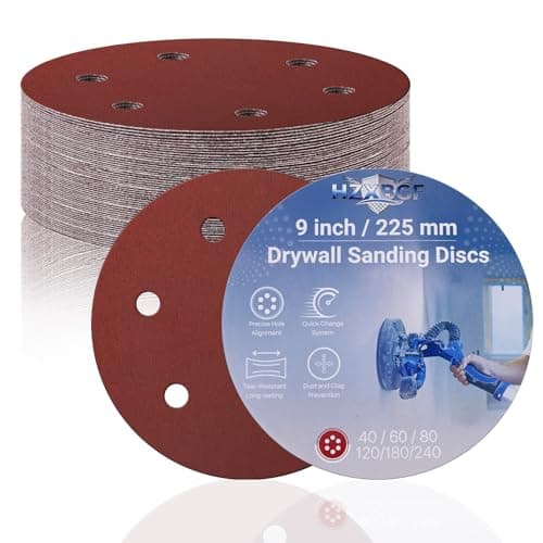 Image of 225mm 6 Hole Sanding Discs for Drywall Sander, 15 PCS Hook and Loop Sandpaper Round Sanding Sheets 40/60/80/120/180 Grits for Wall, Wood, and Popcorn Ceiling