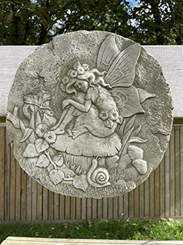 Image of Fairy on Mushroom Stone Plaque Statue | UK Vintage Angel Garden Outdoor Ornament