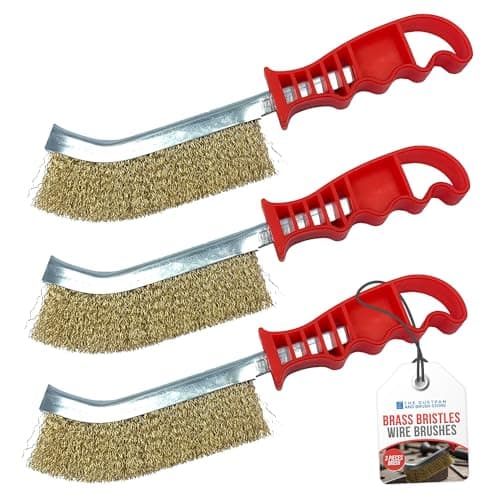 Image of Brass Wire Brush Set of 3 – General Purpose 26cm Crimped Long Handled Wire Brush for Rust Removal and Surface Preparation (Brass Brush Pack of 3)