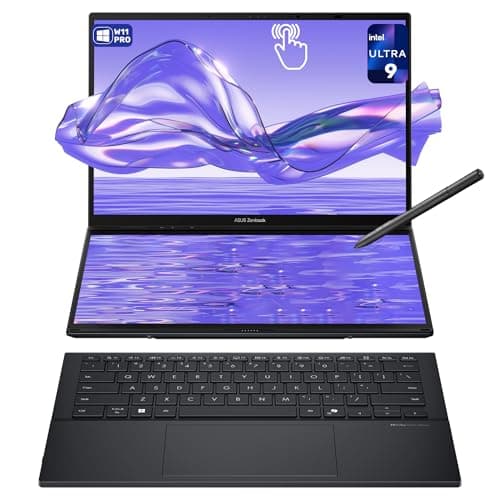 Image of ASUS Zenbook Duo Dual Laptop, Intel Ultra 9-285H, 32 GB LPDDR5X RAM, 1 TB PCIe SSD, 14'' 3K (2880x1800) OLED Touchscreen, Intel Arc Graphics, Backlit Keyboard, W11 Pro, Inkwell Gray