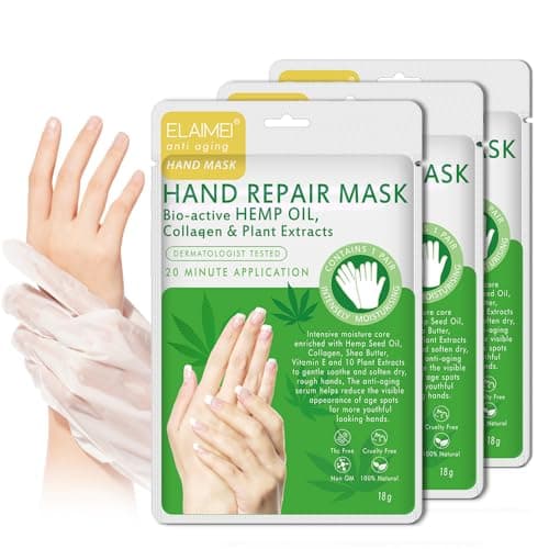 Image of Hand Mask, 3 Pcs Hands Mask Moisturizing Gloves, BIO-ACTIVE HEMP OIL + RICH MULTI-VITAMIN BLEND,Hand Skin Repair Renew Mask Infused Collagen + Natural Plant Extracts for Dry, Aging, Cracked Hands