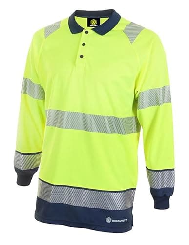 Image of Deltic Beeswift Hi-Vis Two Tone Long Sleeve Polo Shirt Saturn Yellow/Navy S