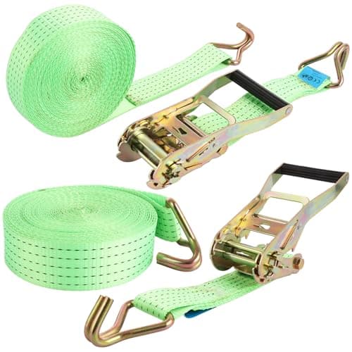 Image of YOUNTHYE 2 Set Ratchet Straps, 5cmx10m Heavy Duty Ratchet Straps 3000kg Break Strength, Adjustable Ratchet Tie Down Straps for Luggage, Trucks, Cars, Motorcycles (Green)