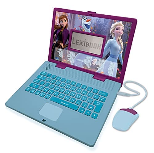Image of LEXIBOOK, Frozen, Educational and Bilingual Laptop Arabic/English, Toy for Child Kid 124 Activities, Learn Play Games and Music with Anna & Elsa, Purple/Blue, JC598FZi13