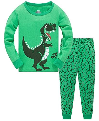 Image of Boys Christmas Pyjamas Set for Boy Dinosaur Tshirt Nightwear Cotton Toddler Clothes Kids Sleepwear Winter Long Sleeve Xmas Pjs 2 Piece, 01 Green, 6-7 Years