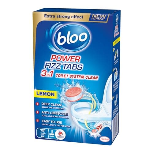 Image of Bloo Power Fizz Tabs Anti-Limescale Drain Deep Toilet Cleaning Lemon, 8 x 22.5g