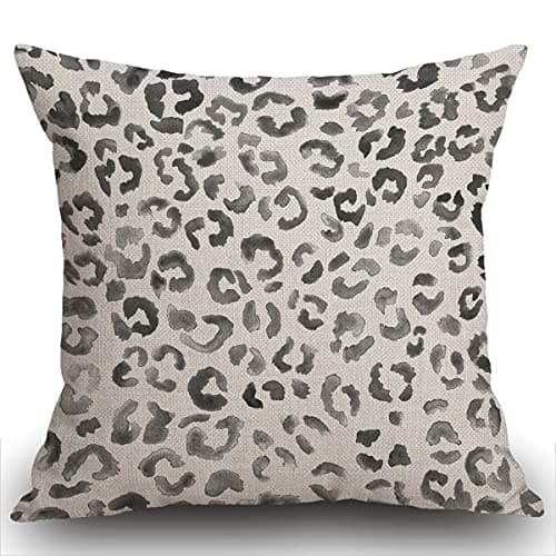 Image of Smooffly Cushion Cover Cute Snow Leopard Pattern Black Watercolor Hand Paint White Spots Decorative Throw Pillow Cover Pillow Case Home Decor Square 18 x 18 Inch Pillowcase 45x45cm