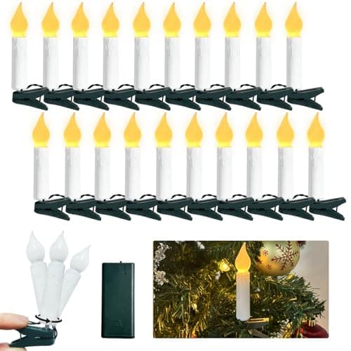 Image of Hopelit 2 m 20 LED Candles, Christmas Tree Fairy Lights with Timer Function, Warm White Flameless Christmas Tree Candles for Christmas Decoration, Garden Decoration, Birthday, Wedding, Milky White