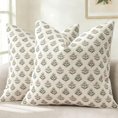 Image of YCOLL Vintage Floral Cushion Covers 45x45 Set of 2 Spring Cushion Covers Decorative Modern Farmhouse Decor Cushion Cover Sofa Cushions for Sofa Chair Bed Living Room Home Decor Blush Pink