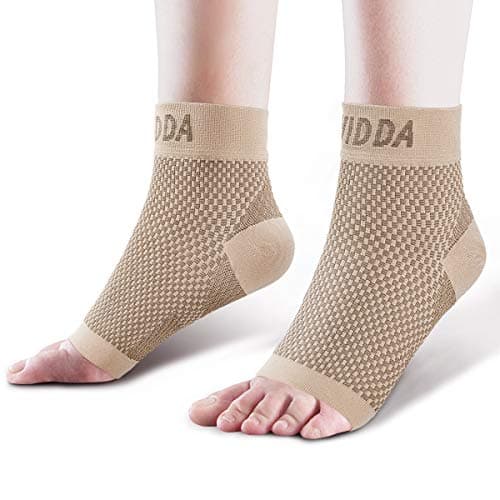 Image of AVIDDA 2 Pack Ankle Support Brace for Men and Women, Compression Sleeve Socks for Plantar Fasciitis, Sprained Ankle, Ligament Damage, Achilles Tendonitis, Sports, Running - Beige L