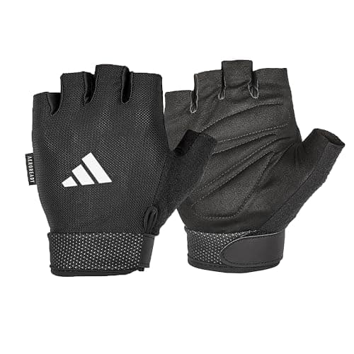 Image of adidas Men's Essential Adjustable Gloves - White Weight Lifting, Black, Large (Palm 20 - 21.5 cm)