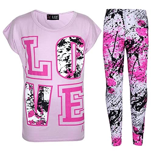 Image of A2Z 4 Kids Girls Love Print Crop Top with Short/Long Sleeves - Love Splash Set Baby Pink 7-8