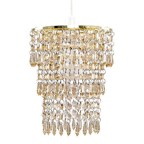 Image of MiniSun | Modern Decorative Gold & Champagne Jewel Acrylic Bead Ceiling Pendant Light Shade Complete with a 10w LED GLS Bulb | Shades & Home Improvements Essential | 20cm Shade Width