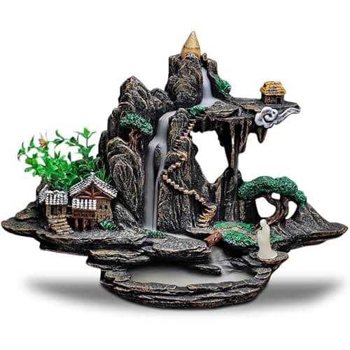 Image of ZONSUSE Mountain Waterfall Backflow Incense Burner,Landscape Backflow Incense Holders,Mountain Smoke Waterfall Incense Burner,Funny Aromatherapy Relaxation Gifts Home Office Decoration (Hill B)