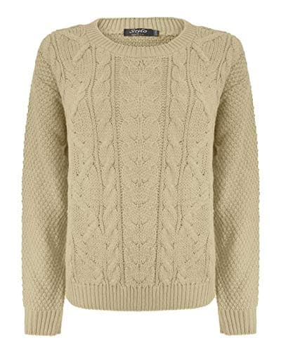 Image of Generation Fashion New Ladies Cable Knit Crew Round Neck Long Sleeve Women Knitted Jumper Sweater [Beige,LXL]