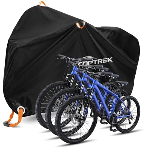 Image of toptrek Bike Cover, 210D Bike Covers for 3 Bikes Outside Storage with Lock Holes, 220 x 120 x110cm Bicycle Cover Waterproof Outdoor with Storage Bag, Rain Cover for Mountain & Road Bike