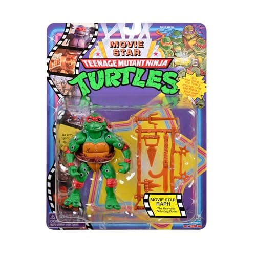 Image of Teenage Mutant Ninja Turtles CLASSIC 1991 Movie Star Turtle Raphael in special movie styling package with signature weapon accessories. Ideal present for Turtles Fans!