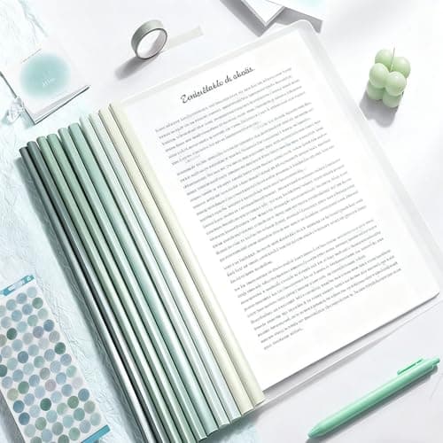 Image of 10pcs Sliding Bar Report Covers, Clear Report Covers Files Clip, A4 Transparent Gradient Green File Cover, File Folders Cover with Slide Binder for School Office Documents Classification