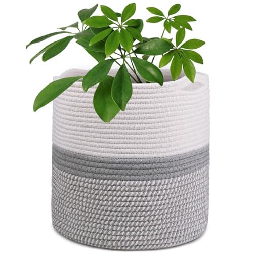 Image of tenn well 30cm Large Indoor Pot for Plants with Liner, Cotton Woven Storage Basket Plant Pots for Indoor Plants, Flower Pot, Laundry Organiser and Home Decoration (White and Grey)