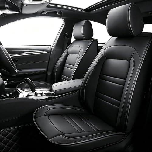 Image of zyver Black PU Leather 2 Pcs Front Car Seat Covers For Mercedes-Benz, Compatible With Airbags(Black)