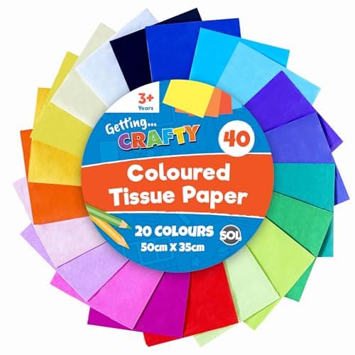 Image of SOL 40pk Coloured Tissue Paper for Wrapping Gifts 50cm x 35cm Sheets for Packaging, Coloured Tissue Paper for Crafts, Arts, Gift Bags - Bright Rainbow Art Papers, Gift Wrapping & Party Decorations