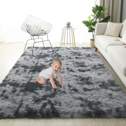 Image of Gsogcax Rugs Living Room 160x200cm Fluffy Area Rugs for Bedroom Shaggy Anti Slip Super Soft Extra Large Rugs Indoor Modern Home Decor Floor Carpet - Dark Grey (Tie-dye)
