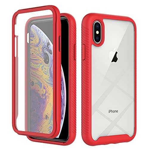 Image of Knoowcase for iPhone X Case Built-in Screen Protector iPhone XS Phone Case Shockproof Full Body Protection Rubber Bumper Stylish Clear Rugged Back Shell Cover,Red