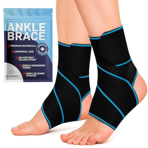 Image of Dr. Arthritis Essentials Ankle Brace for Men & Women, Stabilizing Ankle Support for Ligament Damage, Sprains, Sports Injuries, and Plantar Fasciitis Relief, Fits Left & Right Foot (Blue 2 Pack)