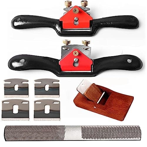 Image of Adjustable Spokeshave Set - 2pcs Spokeshave, 6pcs Metal Blade, Portable Woodworking Planes and 4-Way Wood Rasp File, Perfect for Wood Craft and Woodworking