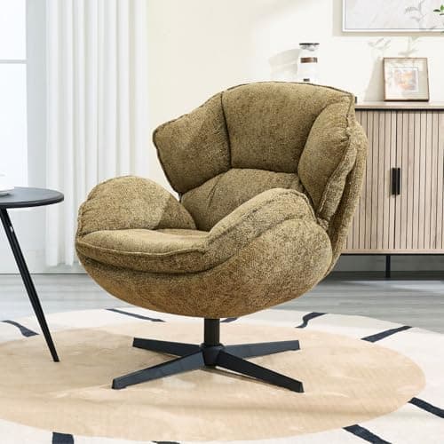 Image of Ya-Home Accent Chair Modern Chenille Swivel Soft Padded Occasional Armchair with Metal Legs for Living Room/Bedroom/Home Office, Yellow